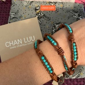 CHAN LUU Turquoise and brown leather wrap bracelet